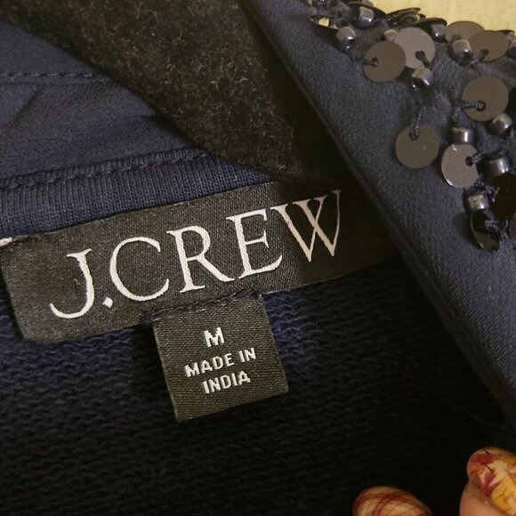 J.Crew Navy Crewneck Sweatshirt Crystal Sequin Embellished Collar Collar Size M - Picture 7 of 8